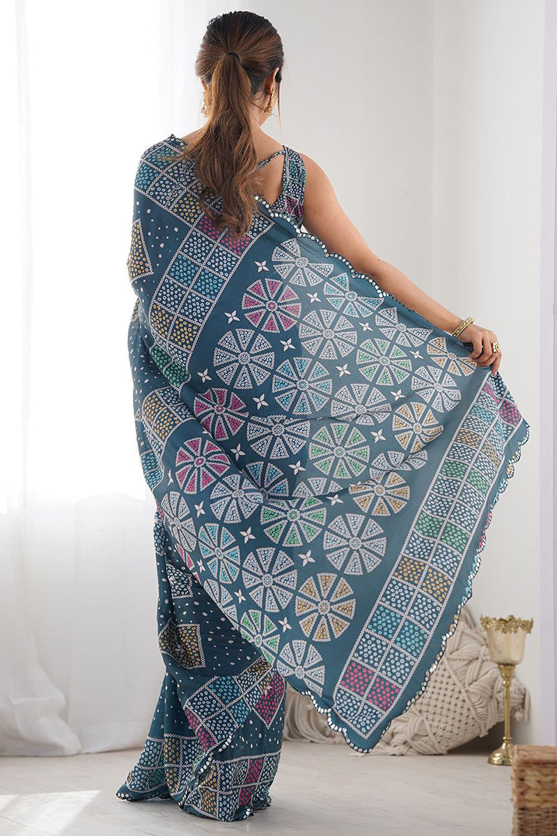 Floral Georgette Saree in Moppich | Party Wear with Blouse PR