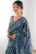 Floral Georgette Saree in Moppich | Party Wear with Blouse PR