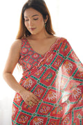 Red Saree with Geometric Print | Party & Wedding Georgette PR