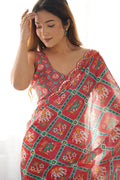 Red Saree with Geometric Print | Party & Wedding Georgette PR
