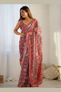 Red Saree with Geometric Print | Party & Wedding Georgette PR