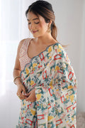 White Georgette Saree with Floral Design | Wedding & Party PR