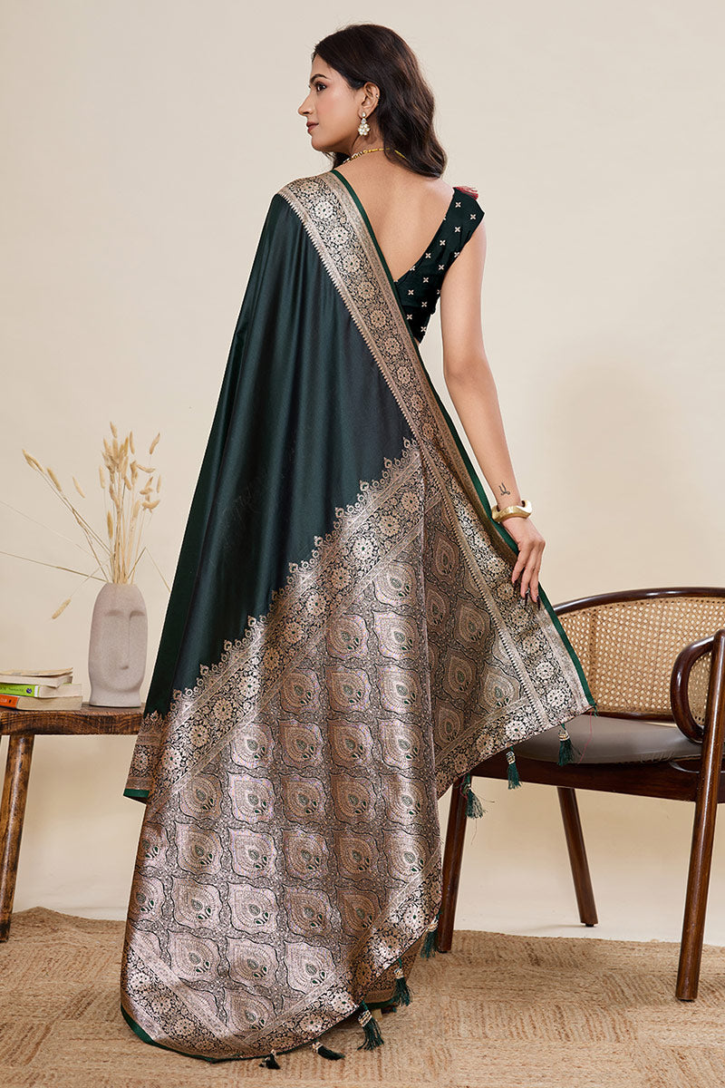 Graceful Teal-Coloured Banarasi Silk Saree with Gold Zari Highlights PR