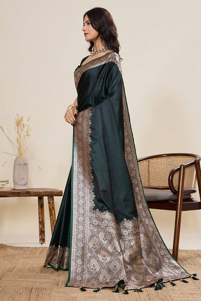 Graceful Teal-Coloured Banarasi Silk Saree with Gold Zari Highlights PR