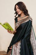 Graceful Teal-Coloured Banarasi Silk Saree with Gold Zari Highlights PR
