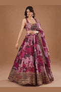 Elegant Floral Embroidered Mauve Lehenga Set PR