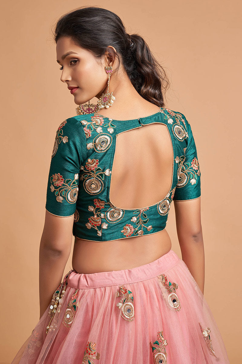 Festive Floral Net Lehenga for Parties & Celebrations in Pink PR