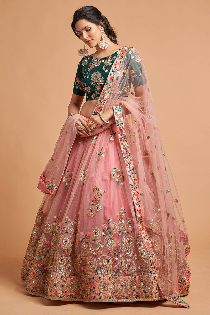 Festive Floral Net Lehenga for Parties & Celebrations in Pink PR