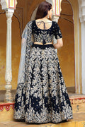 Reception Wear Velvet Navy Blue Lehenga Set with Embroidery Work PR