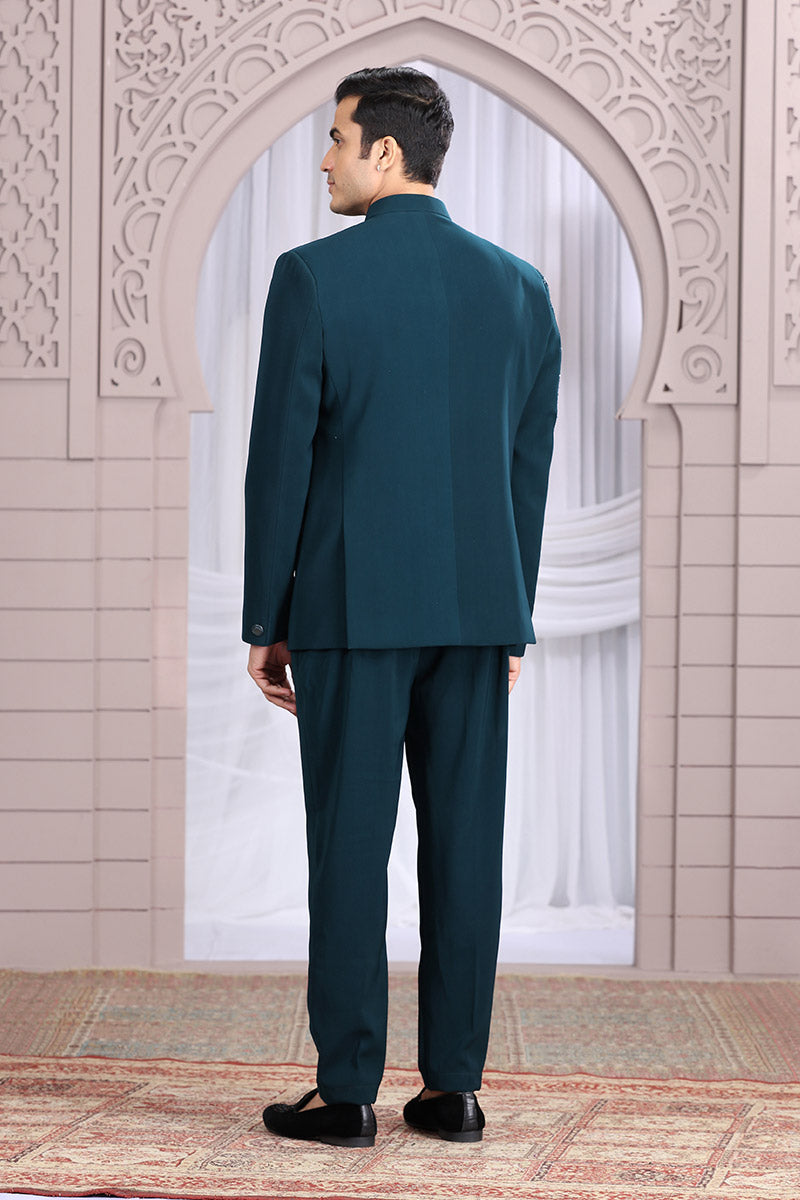 Dark Teal Indo-Western Suit for Men – Embellished Formal Ethnic Wear PR