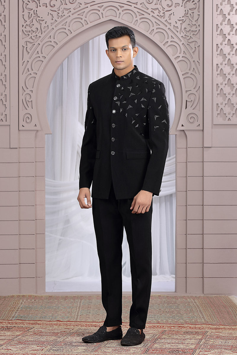 Embroidered Indo-Western Suit in Black – Modern Ethnic Outfit for Men PR