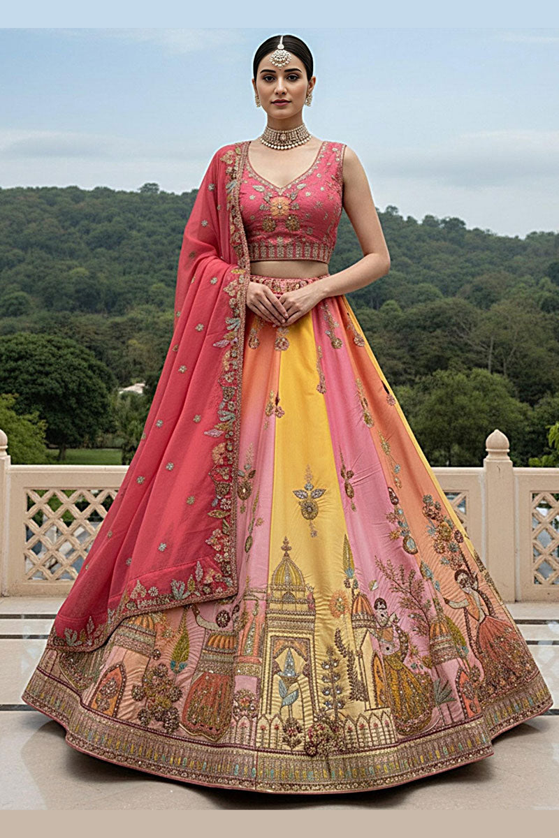Multi Colour Silk Lehenga Choli with Soft Silk Dupatta – Fancy Work Design PR
