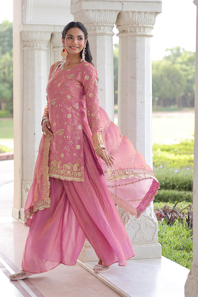Elegant Pink Embroidered Palazzo & Kurta Set — Women’s Ethnic Wear RTI