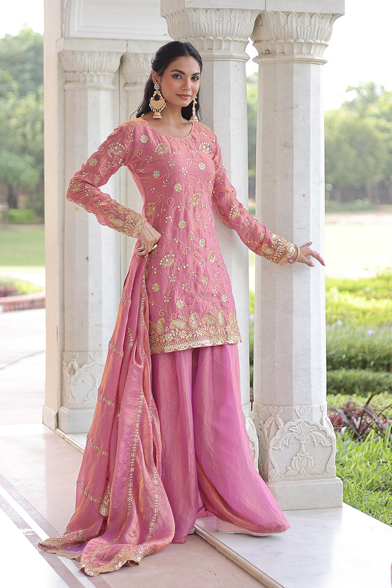 Elegant Pink Embroidered Palazzo & Kurta Set — Women’s Ethnic Wear RTI