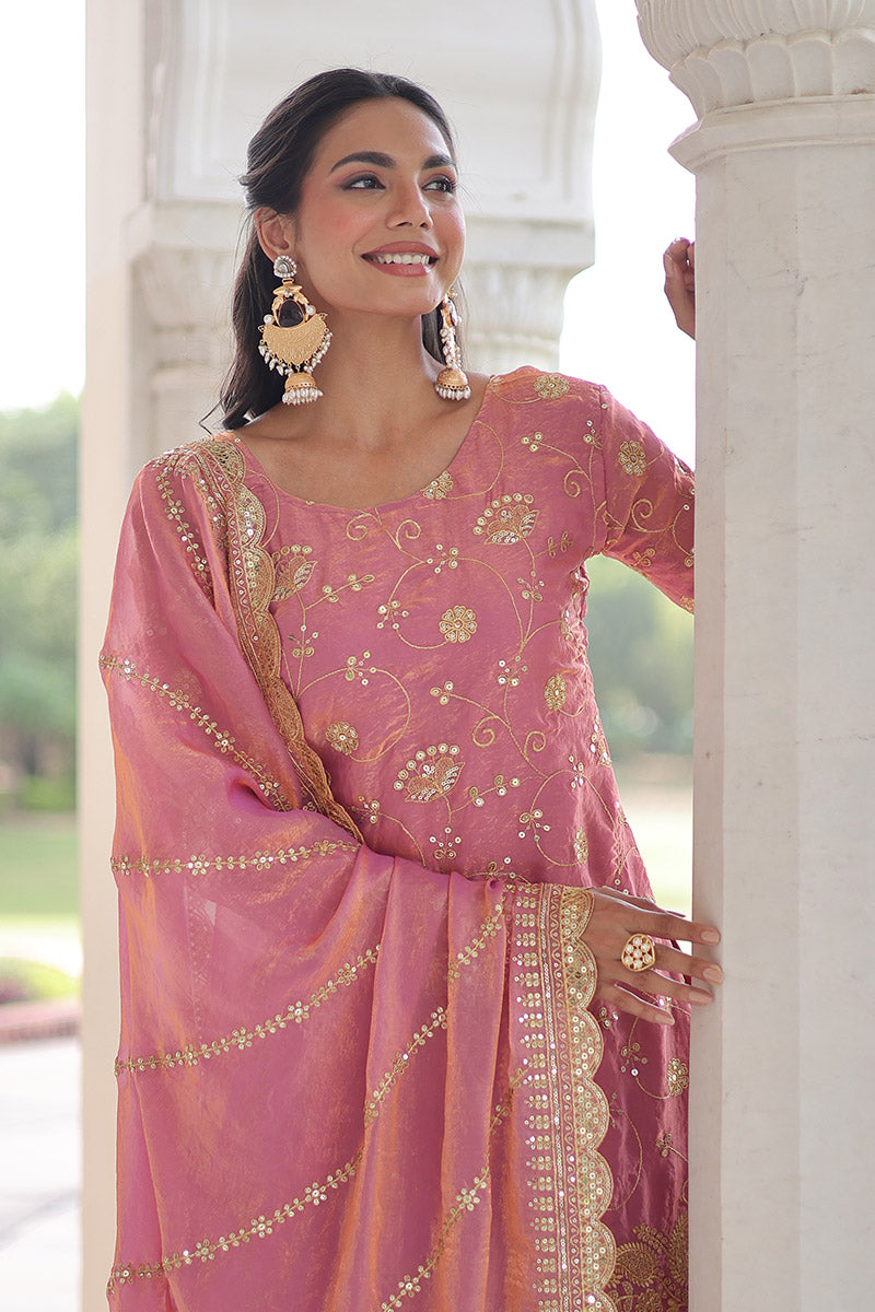 Elegant Pink Embroidered Palazzo & Kurta Set — Women’s Ethnic Wear RTI