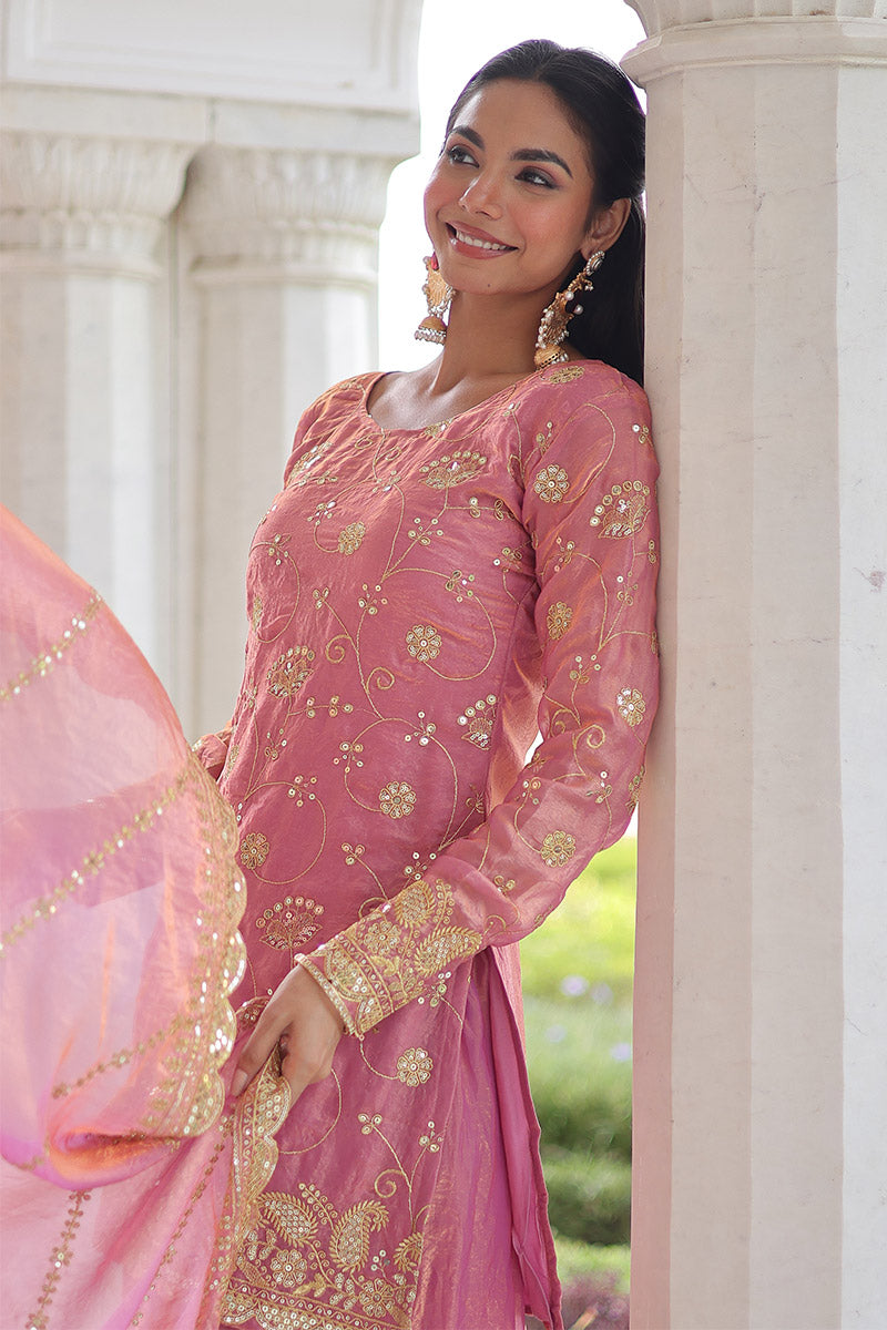 Elegant Pink Embroidered Palazzo & Kurta Set — Women’s Ethnic Wear RTI