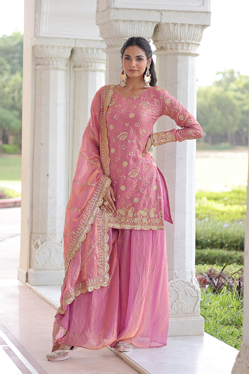 Elegant Pink Embroidered Palazzo & Kurta Set — Women’s Ethnic Wear RTI