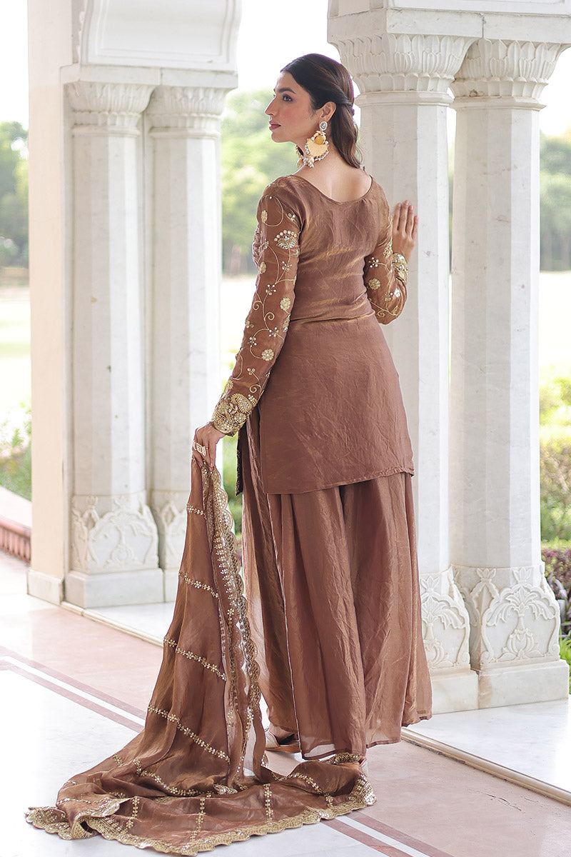 Coffee Embroidered Sharara Set — Women’s Ethnic Wear RTI