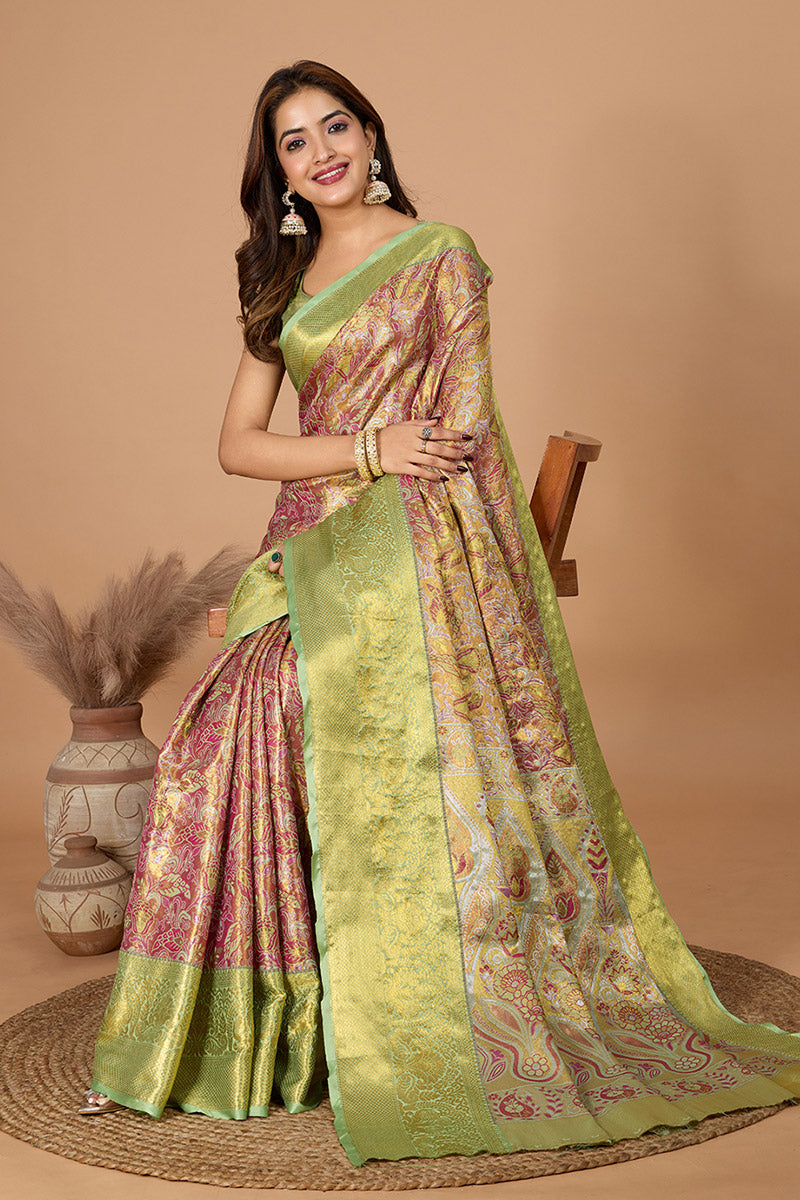 Pista Green & Pink Banarasi Saree – Timeless Ethnic Elegance PR