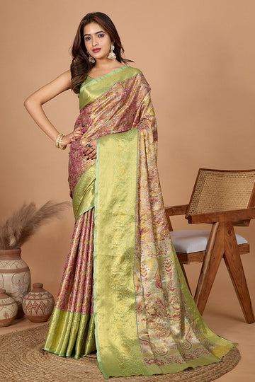 Pista Green & Pink Banarasi Saree – Timeless Ethnic Elegance PR