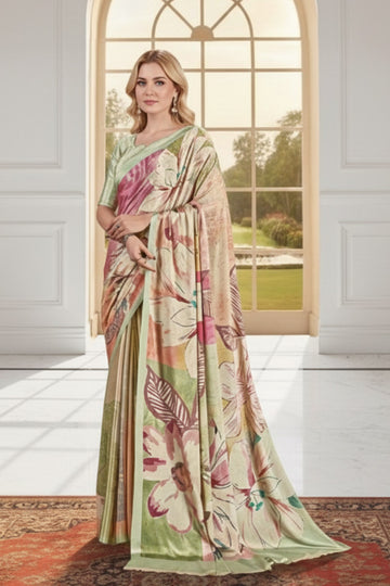 Élégance éthérée : sari Chanderi à fleurs blanc cassé et noir