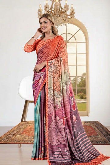 Élégance éthérée : sari Chanderi à fleurs blanc cassé et noir