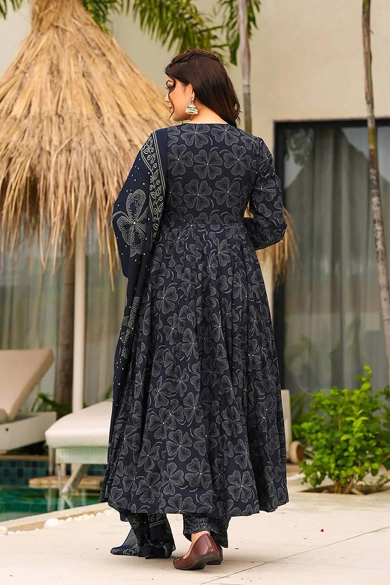 Navy Blue Dreamscape Kurta Set | Airy Everyday Luxury PR