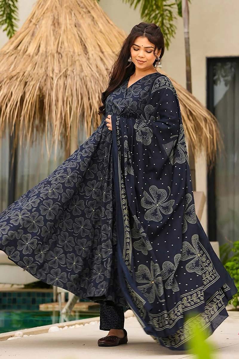 Navy Blue Dreamscape Kurta Set | Airy Everyday Luxury PR