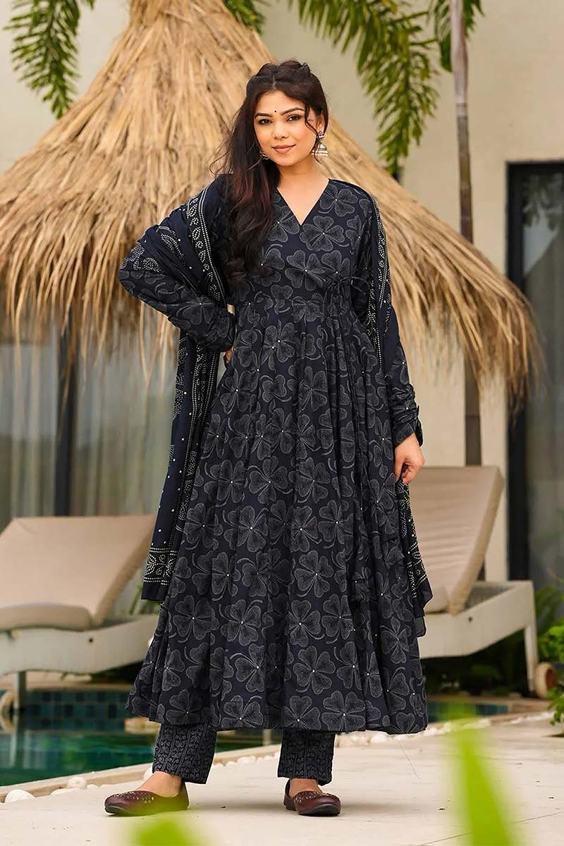 Navy Blue Dreamscape Kurta Set | Airy Everyday Luxury PR