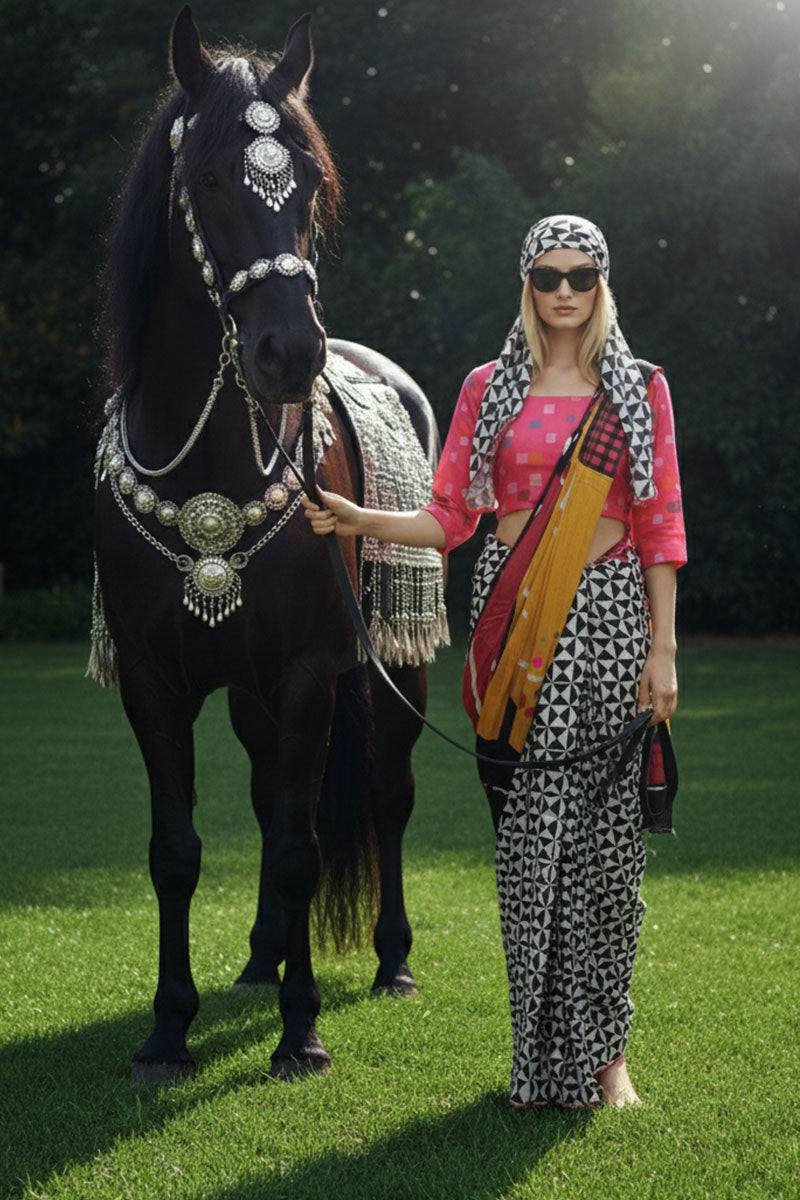 Urban Nomad – Printed Silk Crepe Ready Multi Color Saree with Blouse & Scarf PR