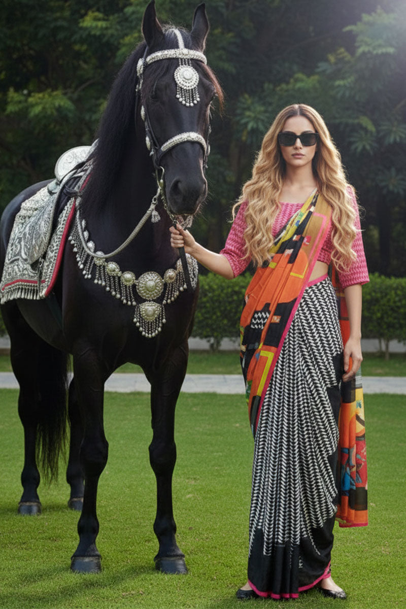 Boho Luxe – Contemporary Silk Crepe Saree Ensemble PR