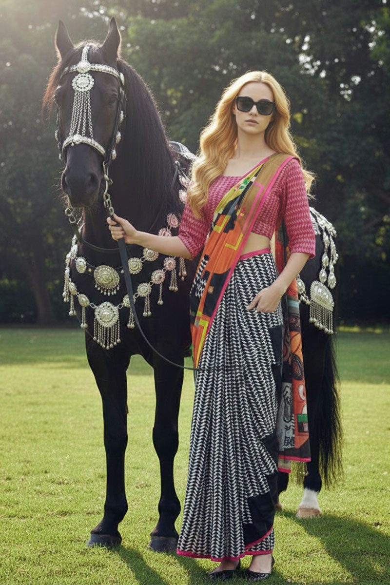 Boho Luxe – Contemporary Silk Crepe Saree Ensemble PR