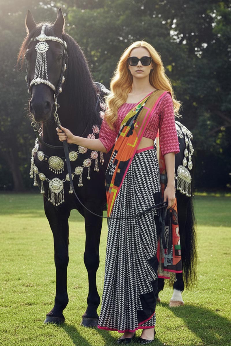 Boho Luxe – Contemporary Silk Crepe Saree Ensemble PR