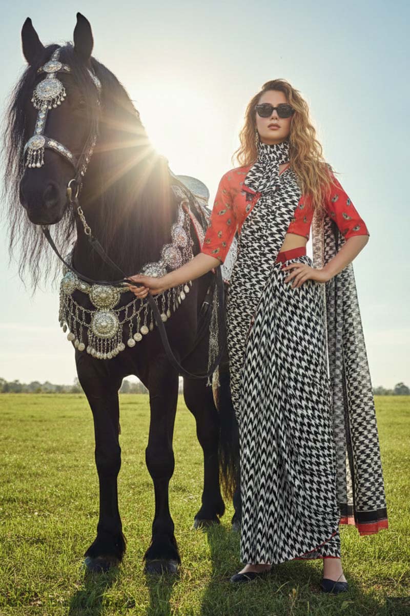 Modern Muse – Silk Crepe Fusion Saree with Coordinated Scarf PR