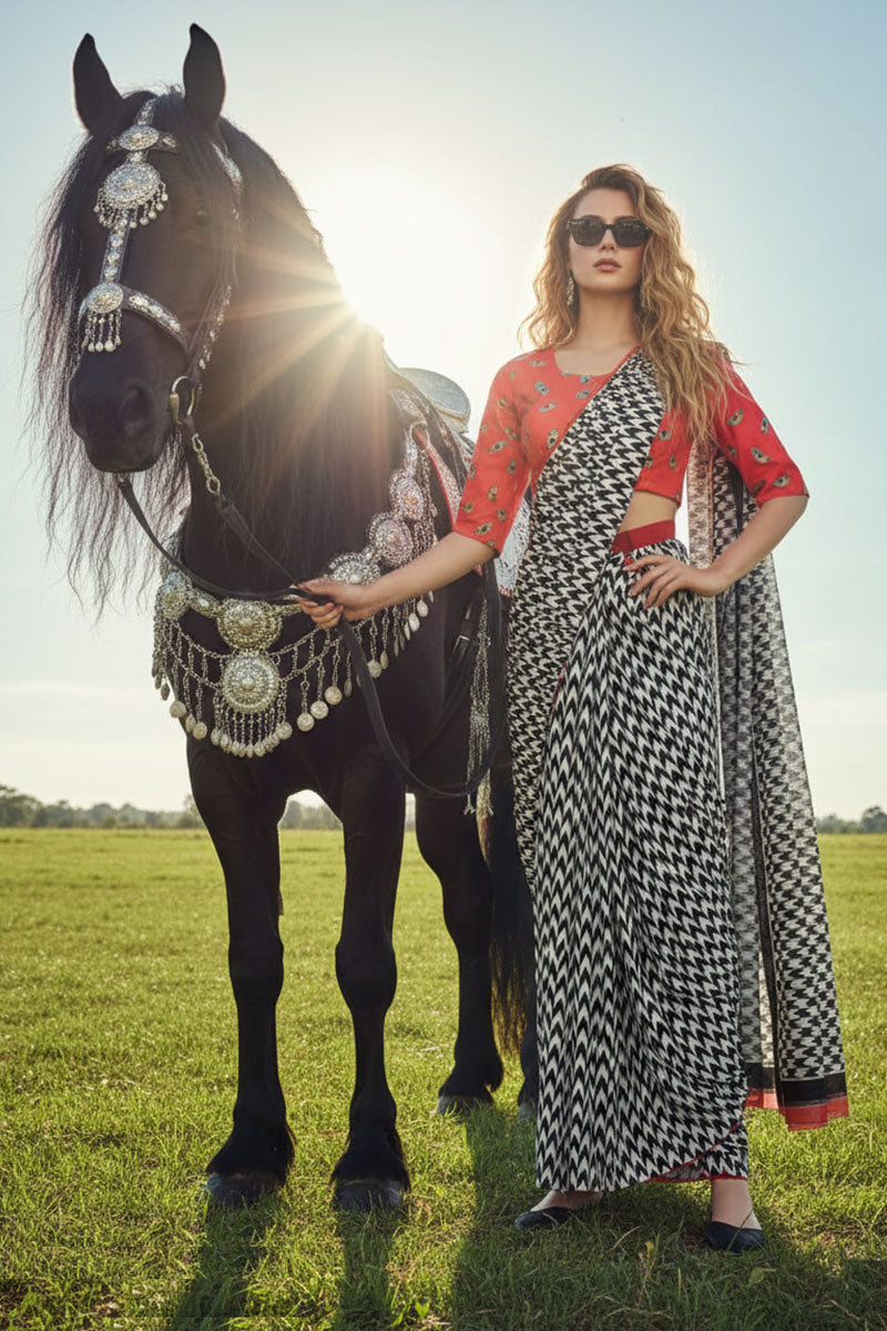 Modern Muse – Silk Crepe Fusion Saree with Coordinated Scarf PR