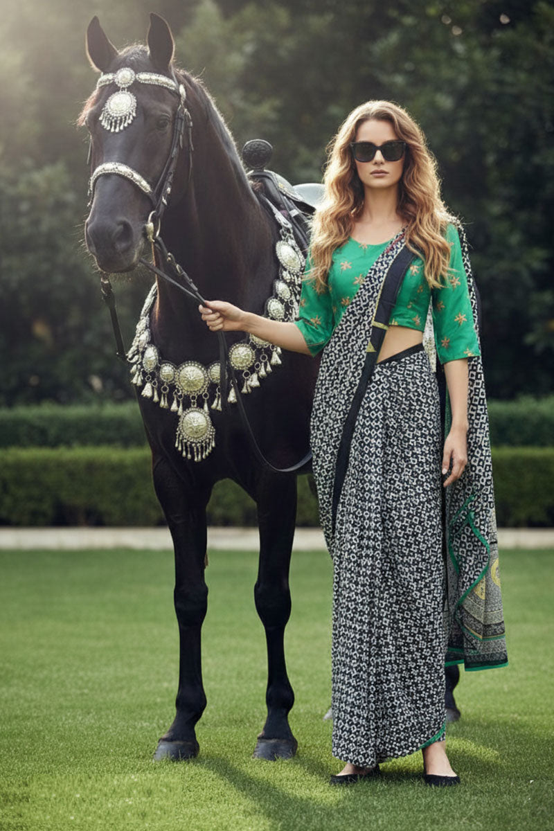 Polka & Wild – Statement Silk Crepe Multi Color Saree Set with Scarf PR