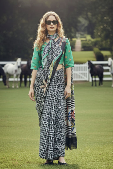 Polka & Wild – Statement Silk Crepe Multi Color Saree Set with Scarf PR