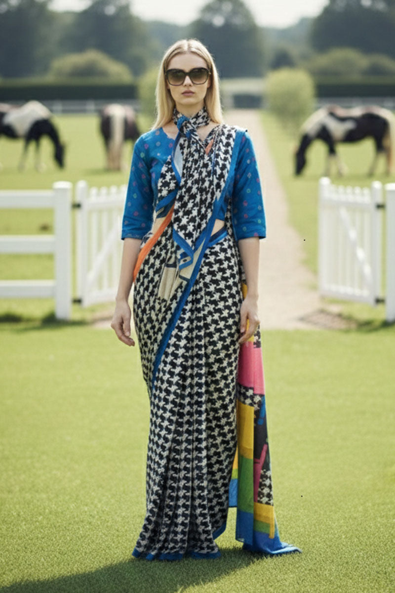 Rural Runway – Designer Pre-Draped Silk Crepe Saree with Scarf PR