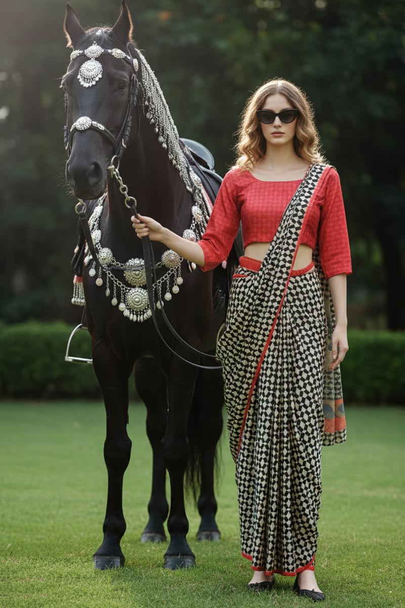 Free Spirit – Contemporary Printed Saree with Scarf Detail & Stitched Blouse PR