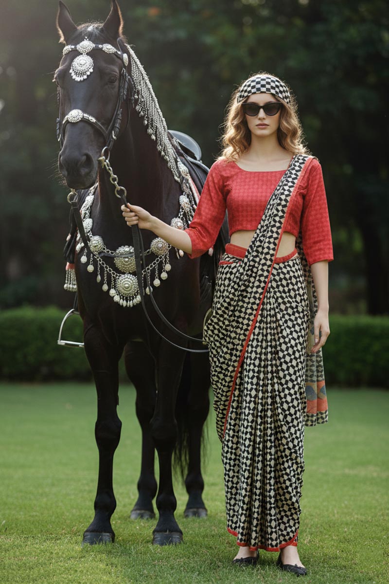 Free Spirit – Contemporary Printed Saree with Scarf Detail & Stitched Blouse PR