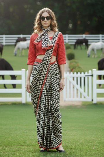 Free Spirit – Contemporary Printed Saree with Scarf Detail & Stitched Blouse PR