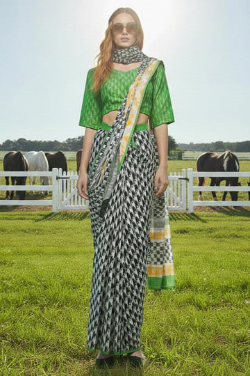 Heritage Remix – Modern Multi-Colour Crepe Saree & Blouse with Scarf PR
