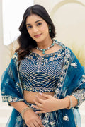 Royal Teal  Butterfly Net Lehenga Choli UK | Heavy Gold Embroidery PR