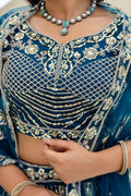 Royal Teal  Butterfly Net Lehenga Choli UK | Heavy Gold Embroidery PR