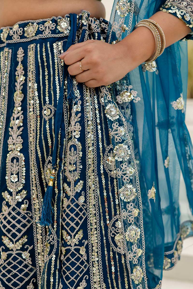 Royal Teal  Butterfly Net Lehenga Choli UK | Heavy Gold Embroidery PR