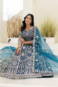 Royal Teal  Butterfly Net Lehenga Choli UK | Heavy Gold Embroidery PR