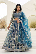 Royal Teal  Butterfly Net Lehenga Choli UK | Heavy Gold Embroidery PR