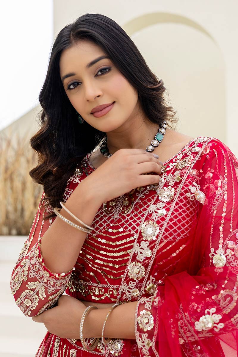 Red wedding Lehenga | Designer Look with Delicate floral motifs PR