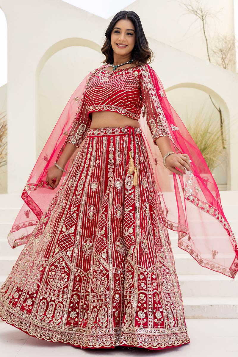 Red wedding Lehenga | Designer Look with Delicate floral motifs PR