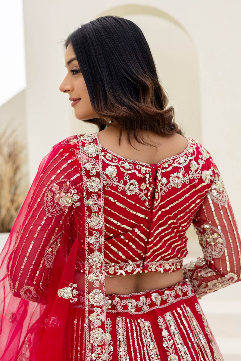 Red wedding Lehenga | Designer Look with Delicate floral motifs PR
